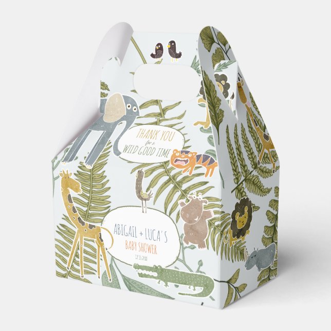 Wild Jungle Safari Animals Botanical Baby Shower Favour Box (Front Side)