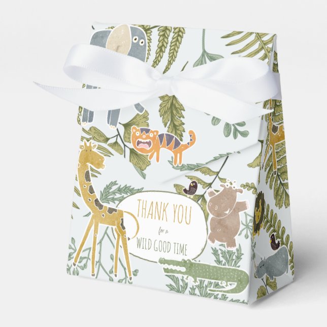 Wild Jungle Safari Animals Botanical Baby Shower Favour Box (Front Side)
