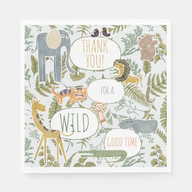 Wild Jungle Safari Animals Botanical Baby Shower Napkin (Front)
