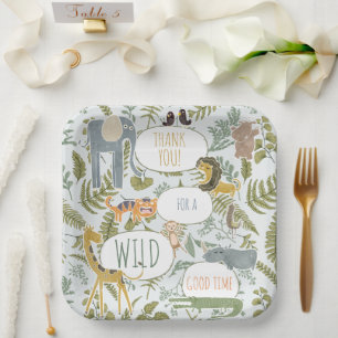 Wild Jungle Safari Animals Botanical Baby Shower Paper Plate