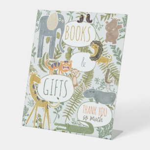Wild Jungle Safari Animals Botanical Baby Shower Pedestal Sign