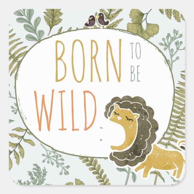 Wild Jungle Safari Animals Botanical Baby Shower Square Sticker (Front)