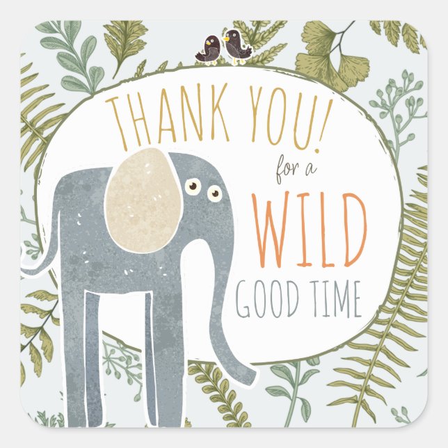 Wild Jungle Safari Animals Botanical Baby Shower Square Sticker (Front)