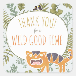 Wild Jungle Safari Animals Botanical Baby Shower Square Sticker