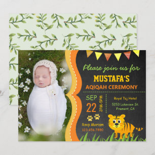 Wild Jungle Safari Baby Tiger Aqiqah Photo Invitation