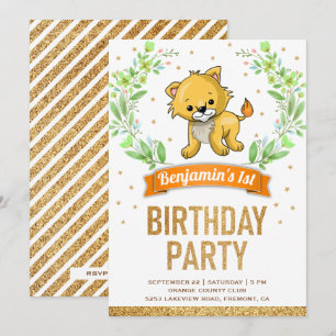 Wild Jungle Safari Cute Baby Lion Birthday Party Invitation