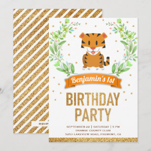 Wild Jungle Safari Cute Baby Tiger Birthday Party Invitation