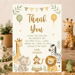Wild Jungle Safari Party Animals Boy Birthday Thank You Card