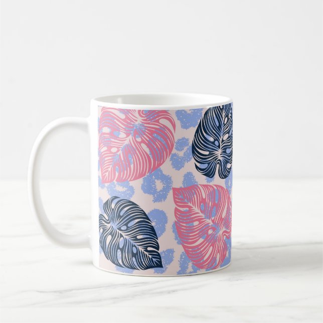 Wild jungle seamless pattern,background with hand  coffee mug (Left)