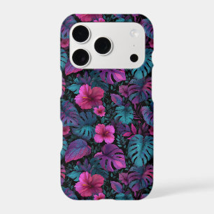 "Wild Jungle" Seamless Pattern with Neon Hibiscus