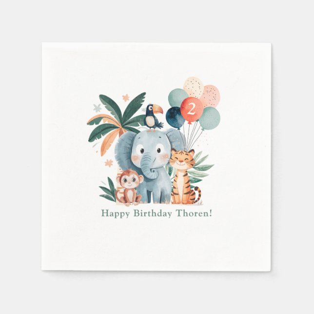 Wild Jungle Theme Birthday Party Napkin (Front)
