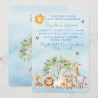 Wild Jungle Zoo Animals Baby Shower Invitation
