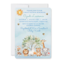 Wild Jungle Zoo Animals Baby Shower Invitation