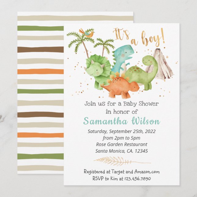 Wild Jurassic Dinosaur Baby Shower Invitation (Front/Back)