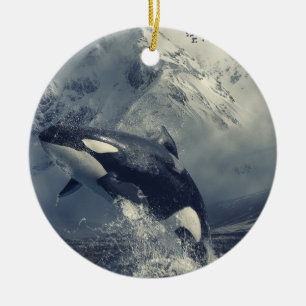 Wild Killer Whale Jumping Ceramic Tree Decoration