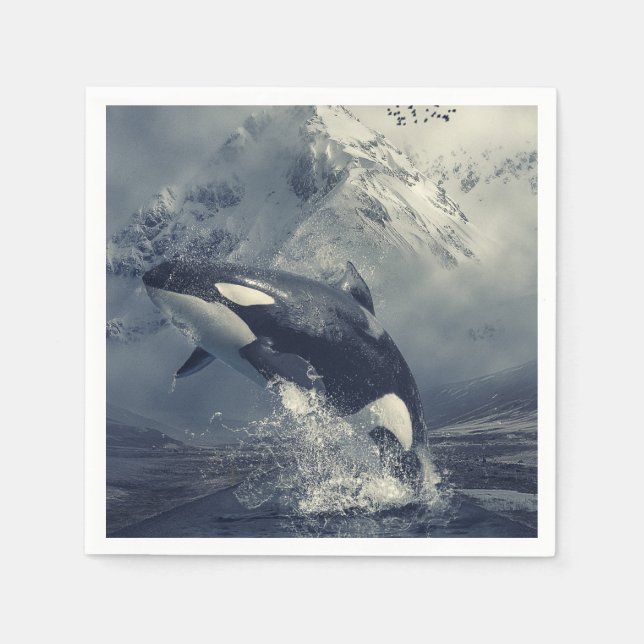 Wild Killer Whale Jumping Napkin (Front)