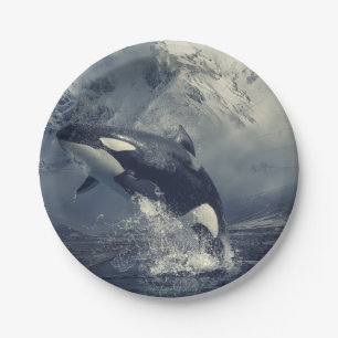 Wild Killer Whale Jumping Paper Plate