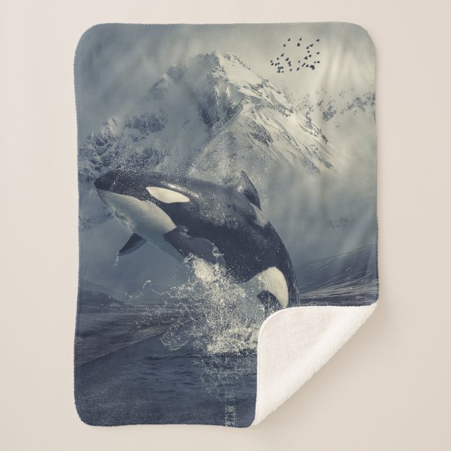 Wild Killer Whale Jumping Sherpa Blanket (Front)