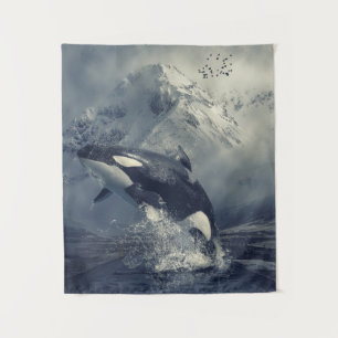 Wild Killer Whale Jumping Tapestry