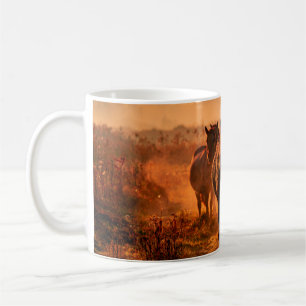 wild konik horses wich came running straight towar coffee mug