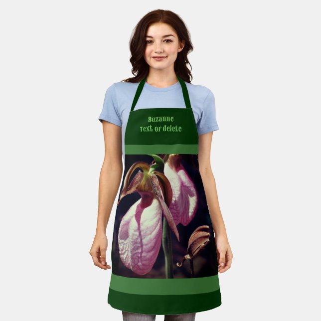 Wild Lady Slipper Orchid Flowers Personalised Apron (Worn)