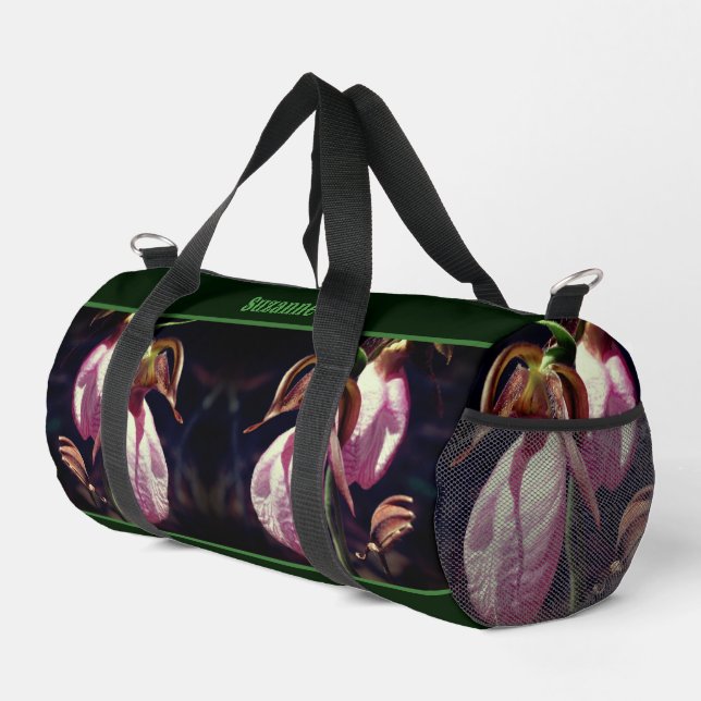 Wild Lady Slipper Orchid Flowers Personalised Duffle Bag (Right Corner)