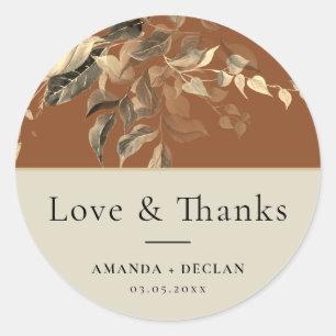 Wild Leaves Terra Cotta Floral Wedding Classic Round Sticker
