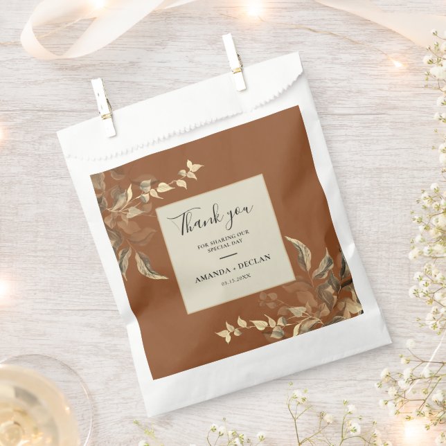 Wild Leaves Terra Cotta Floral Wedding Favour Bags (Clipped)