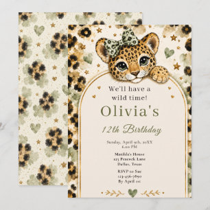 Wild Leopard 12th Birthday Party Invitation