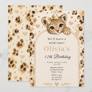 Wild Leopard 12th Birthday Party Invitation
