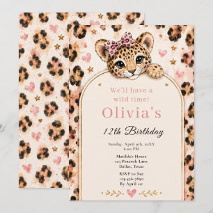 Wild Leopard 12th Birthday Party Invitation
