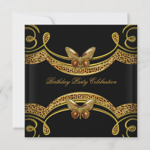 Wild Leopard Black Gold Birthday Party Invitation