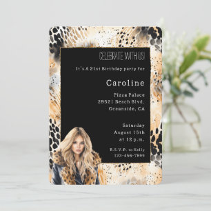 Wild Leopard Blonde Female Coat Animal Birthday   Invitation