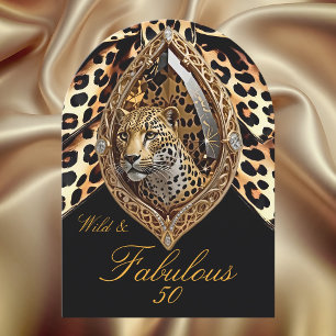 Wild Leopard Face fabulous 50 Birthday Bow Jewel Invitation