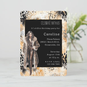 Wild Leopard Female Coat Animal Birthday   Invitation