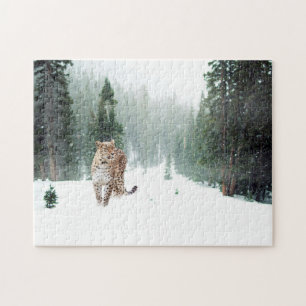 Wild Leopard in Snow Jigsaw Puzzle