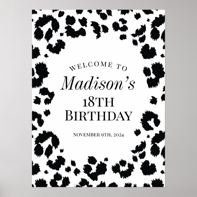 Wild Leopard Print Birthday Party Welcome Sign (Front)