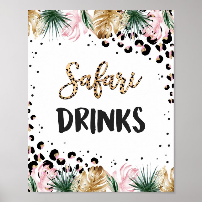 Wild Leopard Print Safari Drinks Birthday Sign (Front)