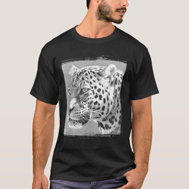 Wild Life Leopard Head Modern Black Elegant T-Shirt (Front)
