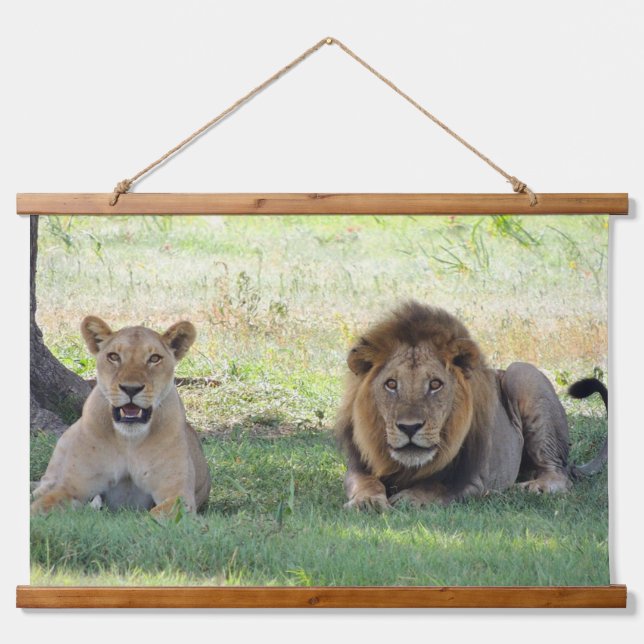 Wild Lion Couple on the Jungle Hanging Tapestry (Front)