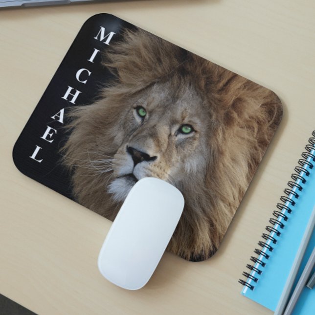 Wild Lion Photo Green eyes  Personalised  Mouse Mat (Creator Uploaded)