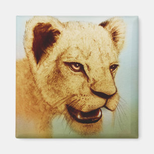 Wild Lion, Realistic Animal Art Square Magnet