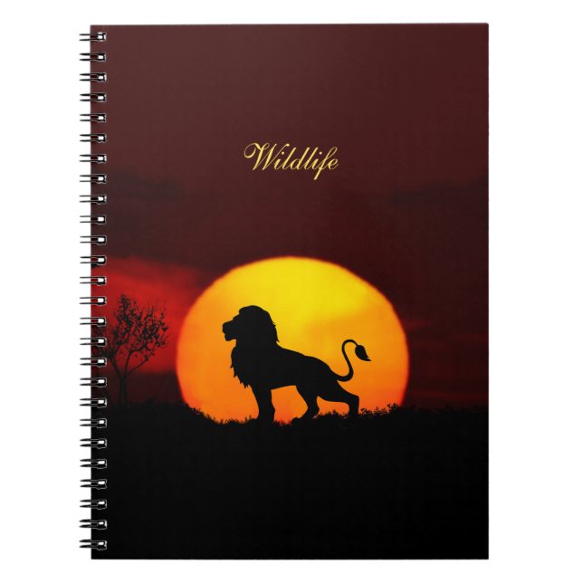 Wild lion, sunrise & calligraphy on a jungle notebook (Front)