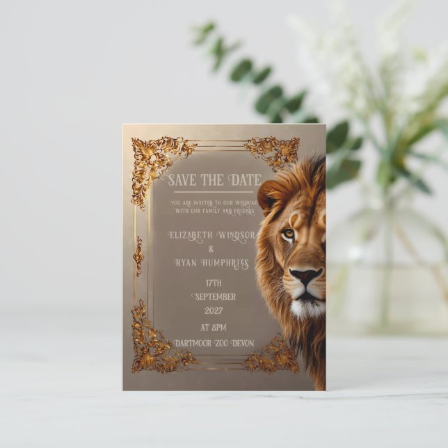 Wild Lion Wedding Invitation Postcard (Standing Front)