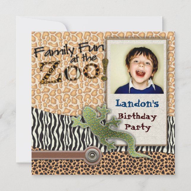 Wild Lizzard Safari Zoo Birthday Photo Invitation (Front)