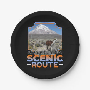 Wild Llama Snow Mountain Quote - Scenic Route Paper Plate