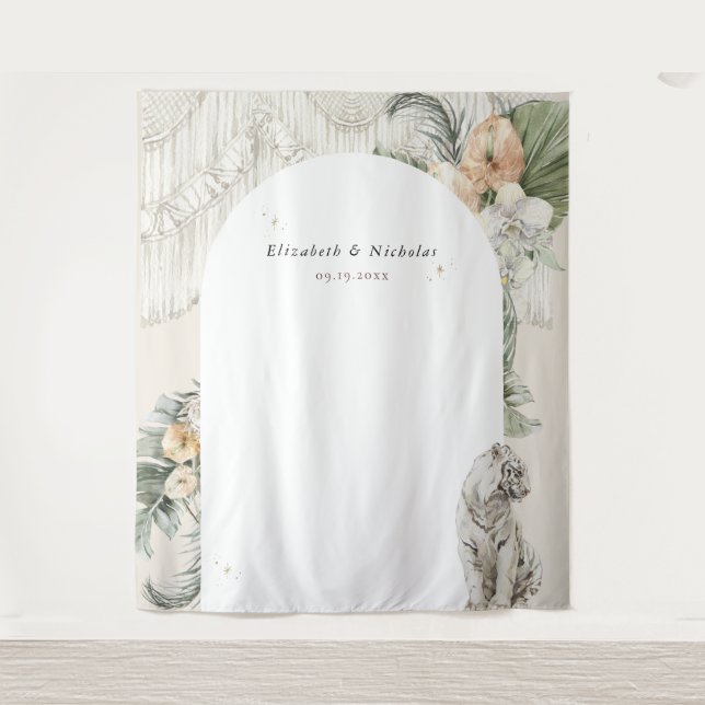 Wild Love | Boho Macrame Greenery Photo Booth  Tapestry (Front)