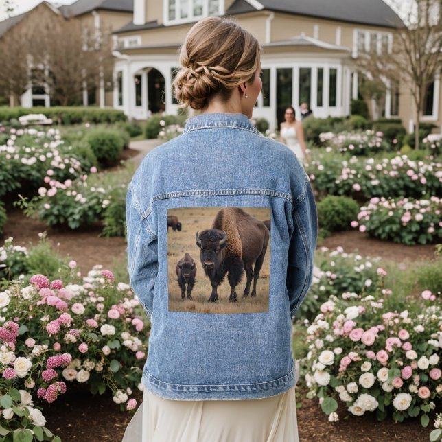 "Wild Love: The Bison and Her Calf" Denim Jacket (Wedding Back)