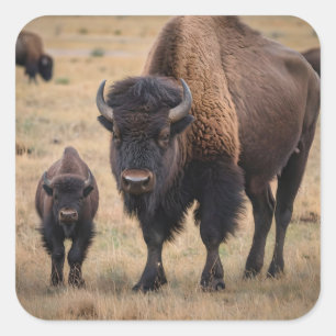 "Wild Love: The Bison and Her Calf" Square Sticker