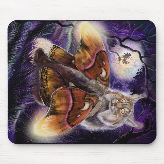 Wild Luminessense Moth Winged Lynx Mouse Mat (Front)